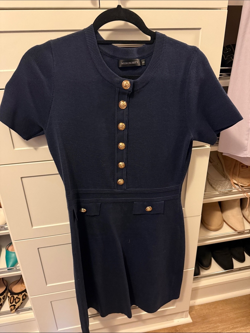 Merokeety Navy Button-Front Knit Dress
